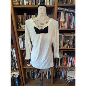 Kate Spade Women's Size Medium Crew Neck Bow Pullover Sweater Black Beige